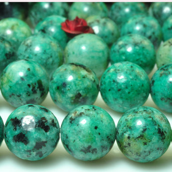 YesBeads Green Jasper stone smooth round loose beads gemstone wholesale jewelry making 15"