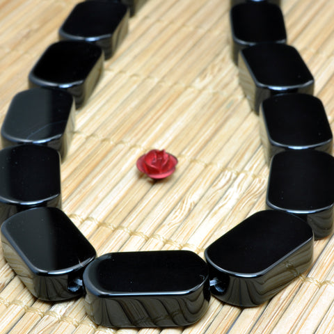 YesBeads Black Onyx smooth flat rectangle beads wholesale gemstone jewelry 15"