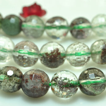YesBeads natural green Phantom Quartz Crystal faceted round loose beads wholesale gemstone jewelry making 15"