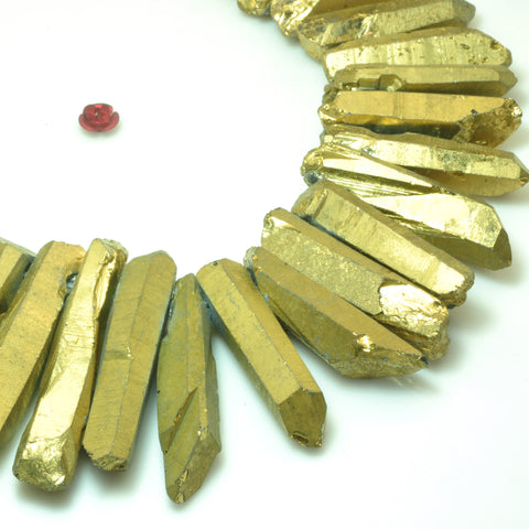 YesBeads Quartz crystal points titanium coated gold rough matte spike tower beads gemstone wholesale jewelry 15"