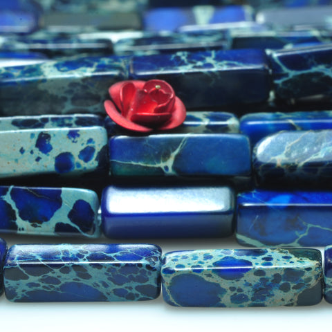 YesBeads Blue Impression Jasper smooth rectangle beads imperial jasper 4x13mm 15.5"