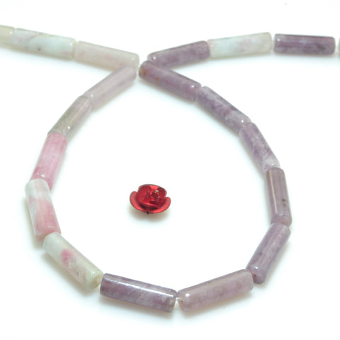 YesBeads Natural Plum Tourmaline pink gemstone smooth tube beads 4x13m 15"