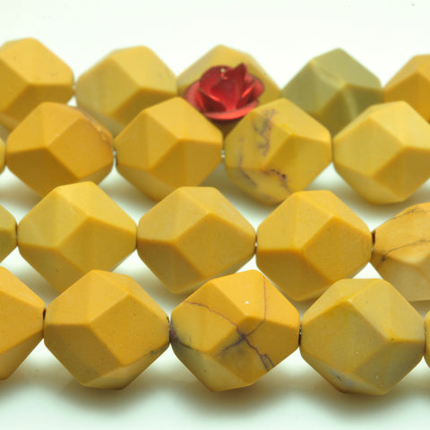 YesBeads Natural Yellow Mookaite star cut faceted matte nugget beads gemstone 15"