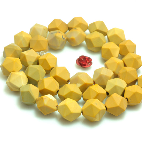 YesBeads Natural Yellow Mookaite star cut faceted matte nugget beads gemstone 15"
