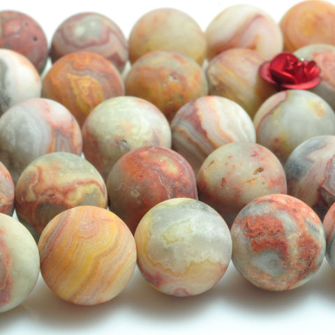 YesBeads natural red Mexican Crazy Lace Agate matte round beads wholesale gemstone jewelry making 15'' full strand