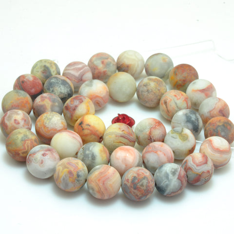 YesBeads natural red Mexican Crazy Lace Agate matte round beads wholesale gemstone jewelry making 15'' full strand