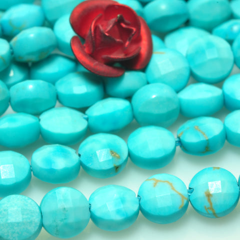 Blue Turquoise micro faceted coin loose beads wholesale gemstone jewelry making 4mm