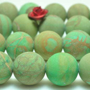 YesBeads green Wood Jasper matte round beads wholesale gemstone jewelry making 15'' full strand