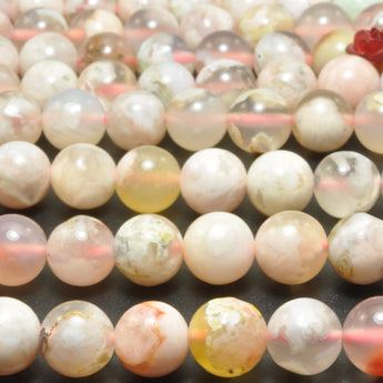 Natural cherry blossom agate smooth round loose beads gemstone wholesale jewelry making bracelet diy stuff