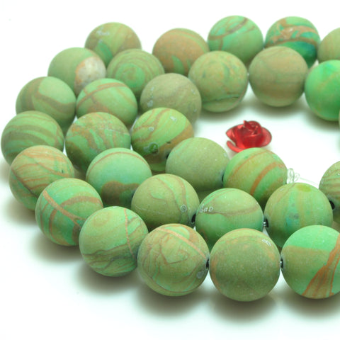 YesBeads green Wood Jasper matte round beads wholesale gemstone jewelry making 15'' full strand