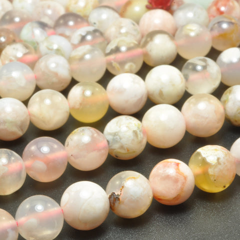 Natural cherry blossom agate smooth round loose beads gemstone wholesale jewelry making bracelet diy stuff