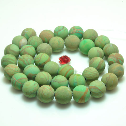 YesBeads green Wood Jasper matte round beads wholesale gemstone jewelry making 15'' full strand