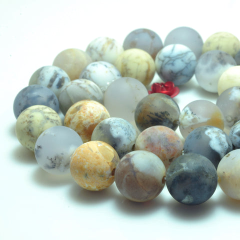 YesBeads natural peruvian black Moss Opal  matte loose round beads wholesale gemstone jewelry making 15'' full strand