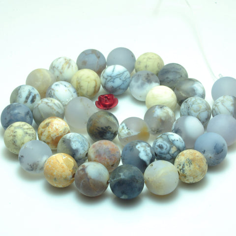 YesBeads natural peruvian black Moss Opal  matte loose round beads wholesale gemstone jewelry making 15'' full strand