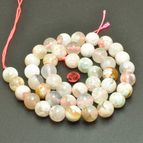 Natural cherry blossom agate smooth round loose beads gemstone wholesale jewelry making bracelet diy stuff