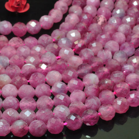 YesBeads Natural pink tourmaline gemstone faceted round loose beads gemstone wholesale jewelry making 3mm 4.5mm 15"