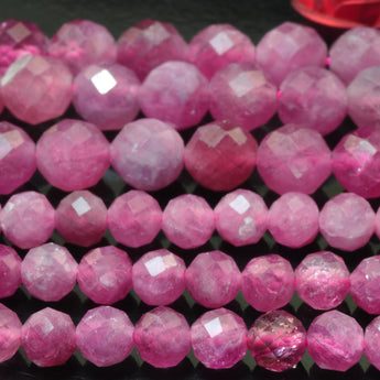 YesBeads Natural pink tourmaline gemstone faceted round loose beads gemstone wholesale jewelry making 3mm 4.5mm 15"