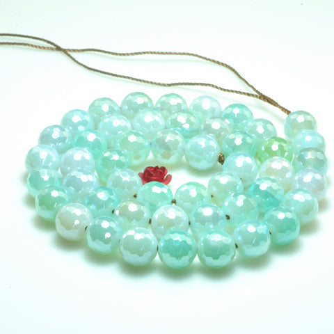 YesBeads Titanium banded agate faceted round loose beads aqua blue gemstone wholesale jewelry making 15"