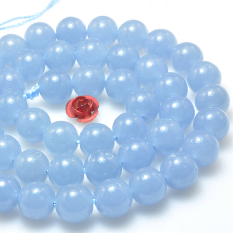 Natural Blue Angelite smooth round beads loose gemstone wholesale jewelry making bracelet diy stuff