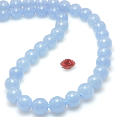 Natural Blue Angelite smooth round beads loose gemstone wholesale jewelry making bracelet diy stuff