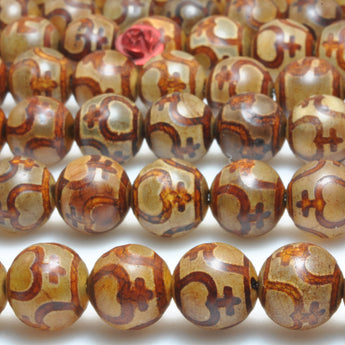 Tibetan agate smooth round beads loose gemstone wholesale jewelry making bracelet diy stuff