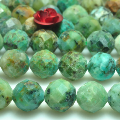 YesBeads Natural African turquoise faceted round loose beads green stone wholesale jewelry making 7mm 15"