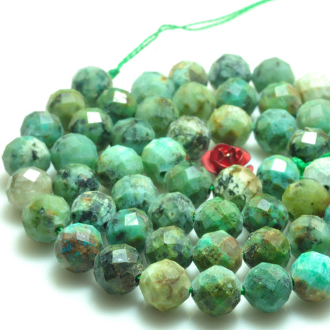 YesBeads Natural African turquoise faceted round loose beads green stone wholesale jewelry making 7mm 15"