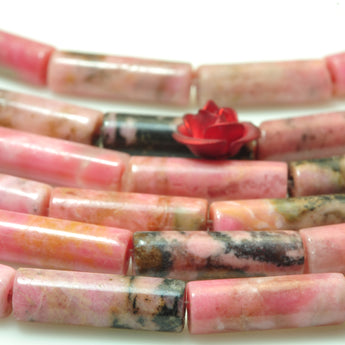 Natural black banded Rhodonite smooth tube loose beads wholesale gemstone jewelry making