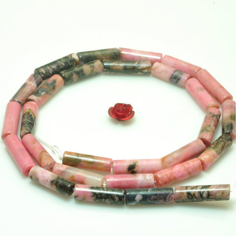 Natural black banded Rhodonite smooth tube loose beads wholesale gemstone jewelry making