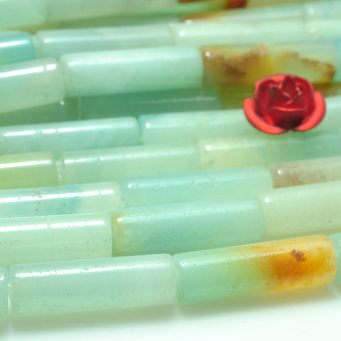Natural Amazonite smooth tube loose beads wholesale gemstone 4x13mm 15"
