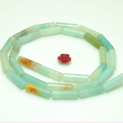 Natural Amazonite smooth tube loose beads wholesale gemstone 4x13mm 15"