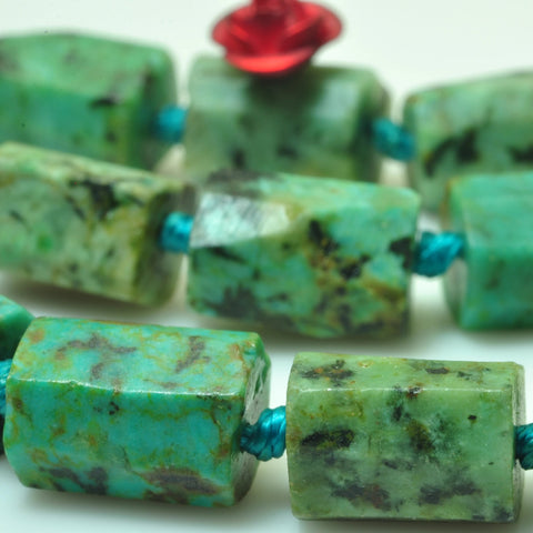 YesBeads Natural African turquoise faceted nugget tube loose beads green stone wholesale jewelry making 16"
