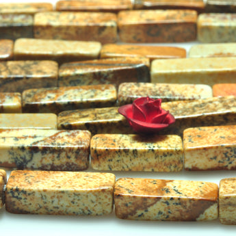 YesBeads Natural Picture Jasper smooth rectangle beads gemstone wholesale jewelry 15"