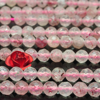 YesBeads natural strawberry quartz Lepidocrocite faceted round loose beads wholesale gemstone  4mm