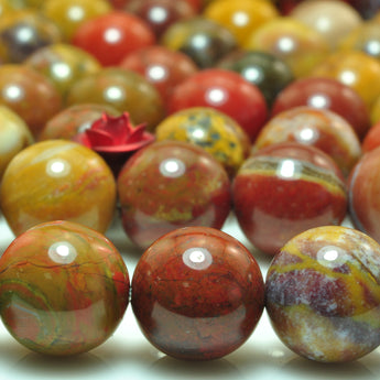 YesBeads Natural warring states red jasper smooth round beads wholesale gemstone jewelry making 15"