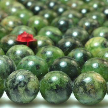 YesBeads Natural Dendritic Green Jade smooth round loose beads wholesale gemstone jewelry making 15"strand