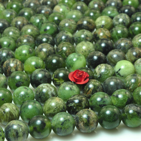 YesBeads Natural Dendritic Green Jade smooth round loose beads wholesale gemstone jewelry making 15"strand