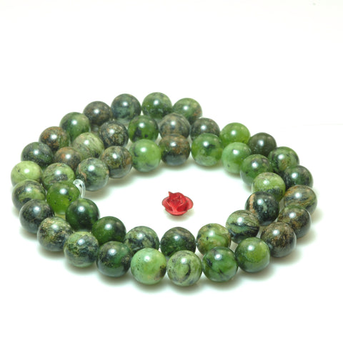 YesBeads Natural Dendritic Green Jade smooth round loose beads wholesale gemstone jewelry making 15"strand