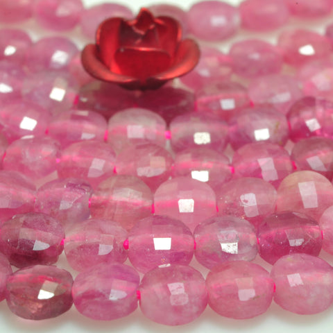YesBeads Natural pink tourmaline gemstone micro faceted coin loose beads wholesale jewelry making 4mm 15"