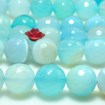 YesBeads Blue Banded Agate faceted round beads gemstone wholesale jewelry 15"