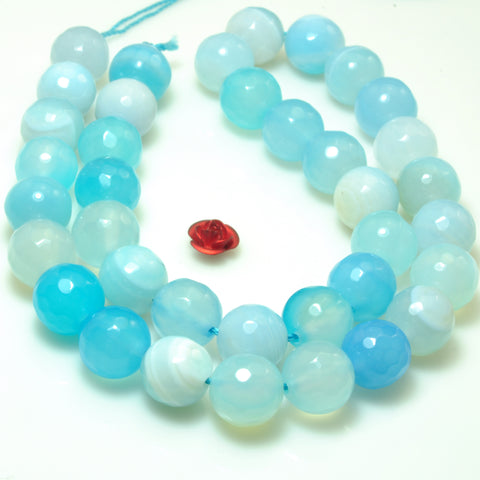 YesBeads Blue Banded Agate faceted round beads gemstone wholesale jewelry 15"