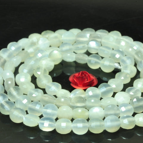 YesBeads natural white Moonstone gemstone micro faceted coin loose beads wholesale jewelry making 4mm 15"