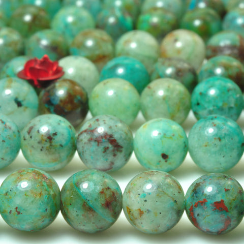 YesBeads Natural Chrysocolla gemstone smooth round loose beads wholesale jewelry making green stone 15"