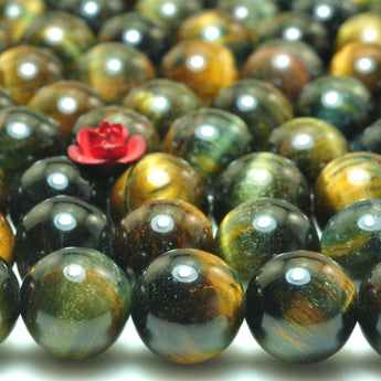 YesBeads natural blue gold Tiger Eye stone smooth round loose beads wholesale gemstone jewelry making 6mm-10mm 15"