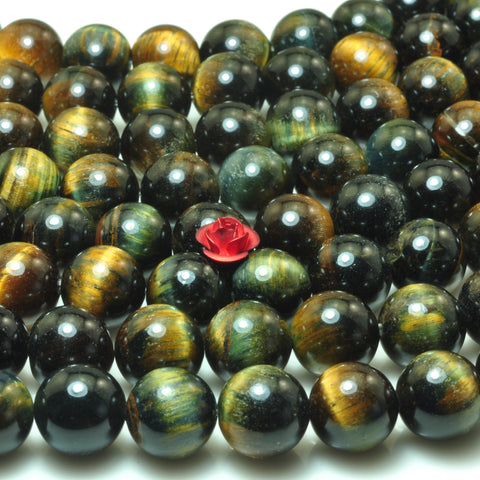 YesBeads natural blue gold Tiger Eye stone smooth round loose beads wholesale gemstone jewelry making 6mm-10mm 15"
