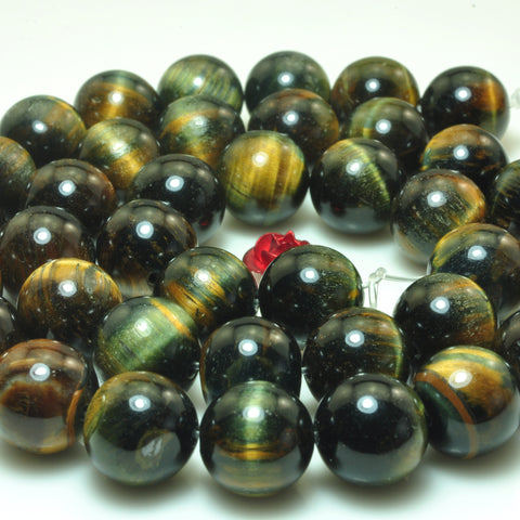 YesBeads natural blue gold Tiger Eye stone smooth round loose beads wholesale gemstone jewelry making 6mm-10mm 15"
