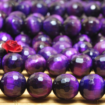 YesBeads Purple Tiger Eye faceted round loose beads wholesale gemstone 8mm 15"