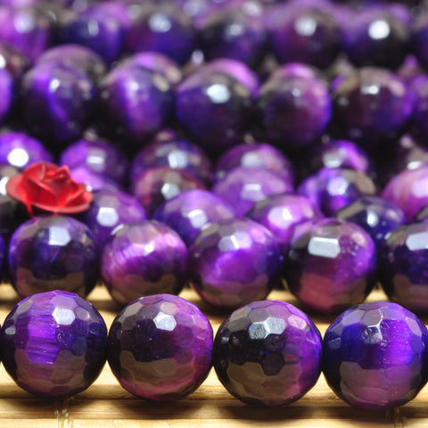 YesBeads Purple Tiger Eye faceted round loose beads wholesale gemstone 8mm 15"