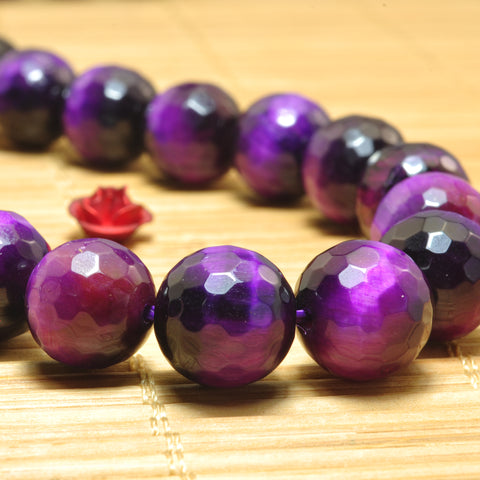 YesBeads Purple Tiger Eye faceted round loose beads wholesale gemstone jewelry making 15"