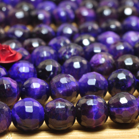 YesBeads natural purple Tiger Eye faceted round loose beads wholesale gemstone 6mm 15"